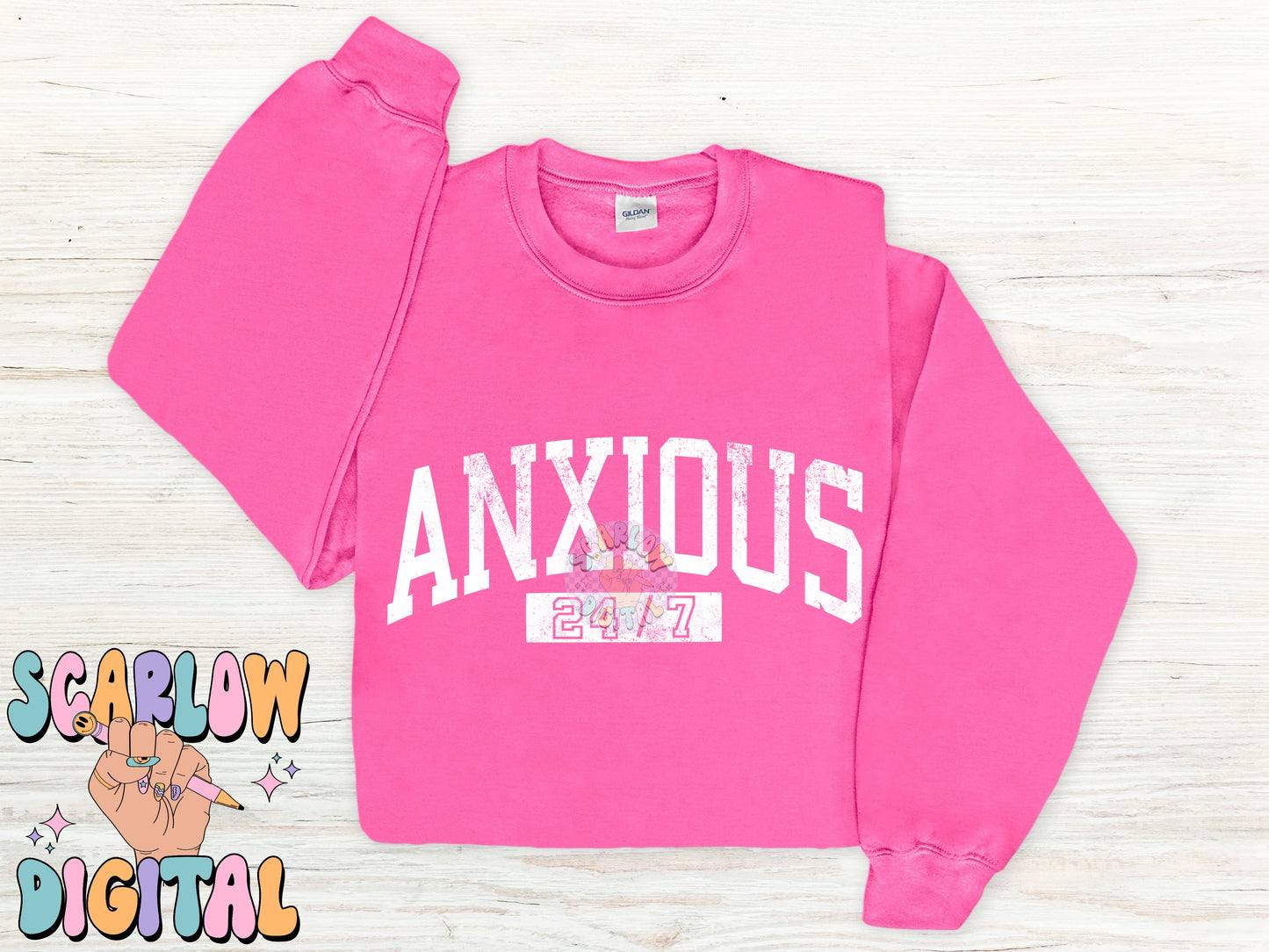 Anxious 24/7 PNG Digital Design Download, always anxious png, mental health png, single color png, trendy designs, svg designs, funny png