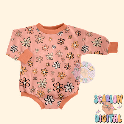 Doodle Flowers Seamless Pattern-Summer Sublimation Digital Design Download-groovy seamless pattern, hippie seamless pattern, summer designs