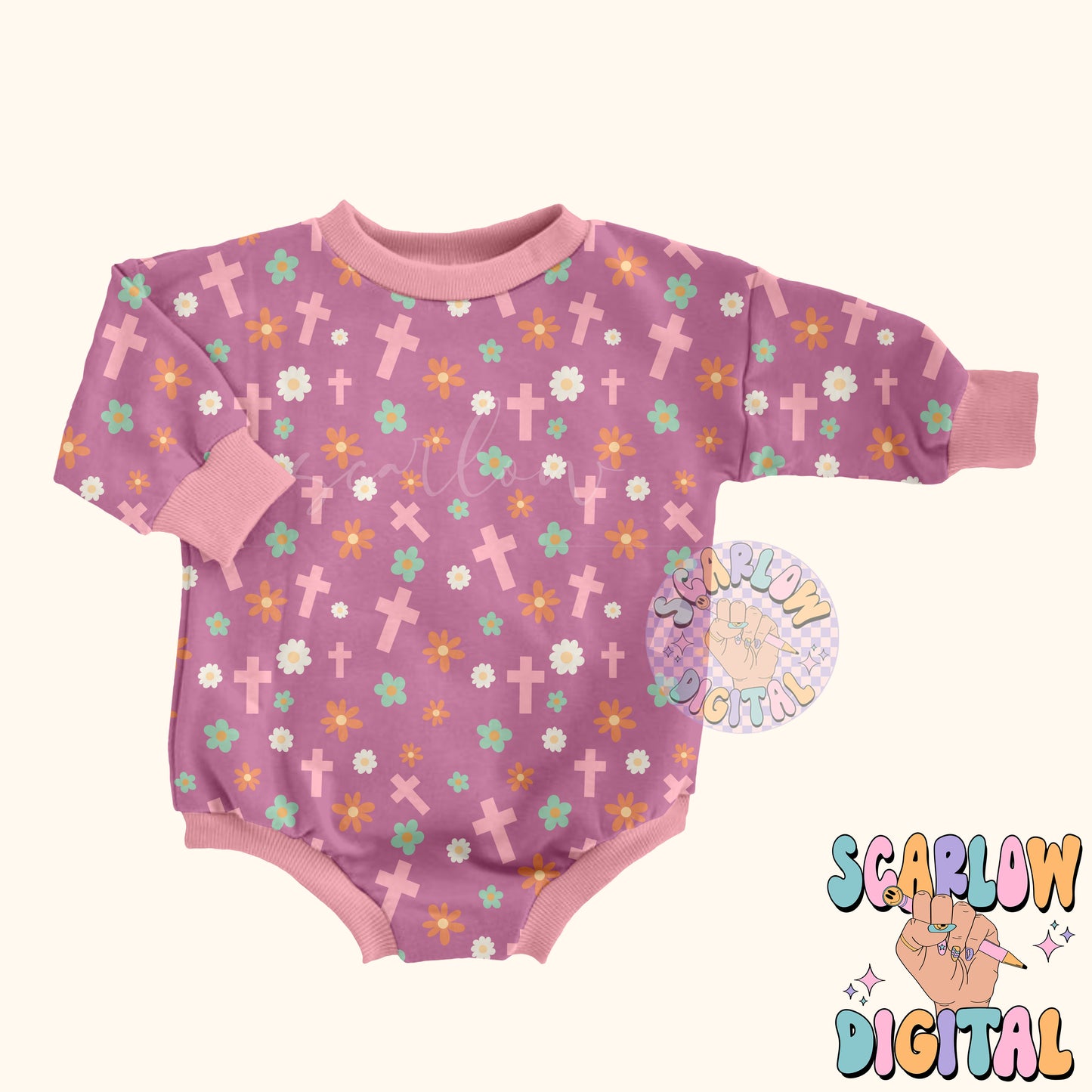 Flowers and Crosses Seamless Pattern-Easter Sublimation Digital Design Download-girly easter seamless pattern, boho seamless patterns