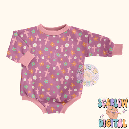 Flowers and Crosses Seamless Pattern-Easter Sublimation Digital Design Download-girly easter seamless pattern, boho seamless patterns