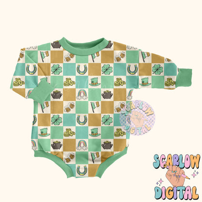 Checkered St Patrick's Day Doodles Seamless Pattern Sublimation Digital Design, rainbow seamless, pot of gold seamless, boy seamless files