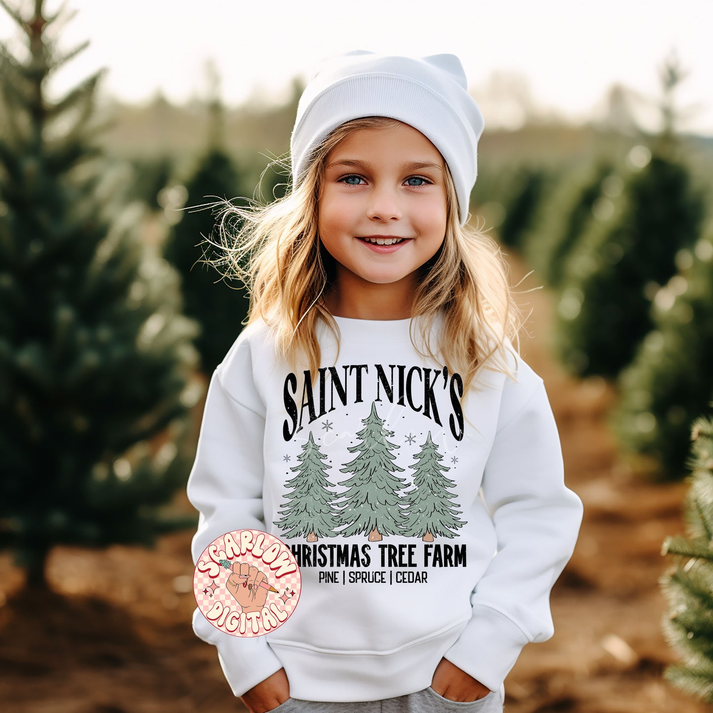 Saint Nick's Christmas Tree Farm PNG Sublimation Digital Design Download-vintage christmas png, boho christmas png, santa claus png designs