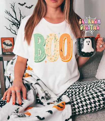 Boo PNG-Halloween Sublimation Digital Design Download-boy halloween png, stars png, preppy png, spooky season png, fall png, little boy png