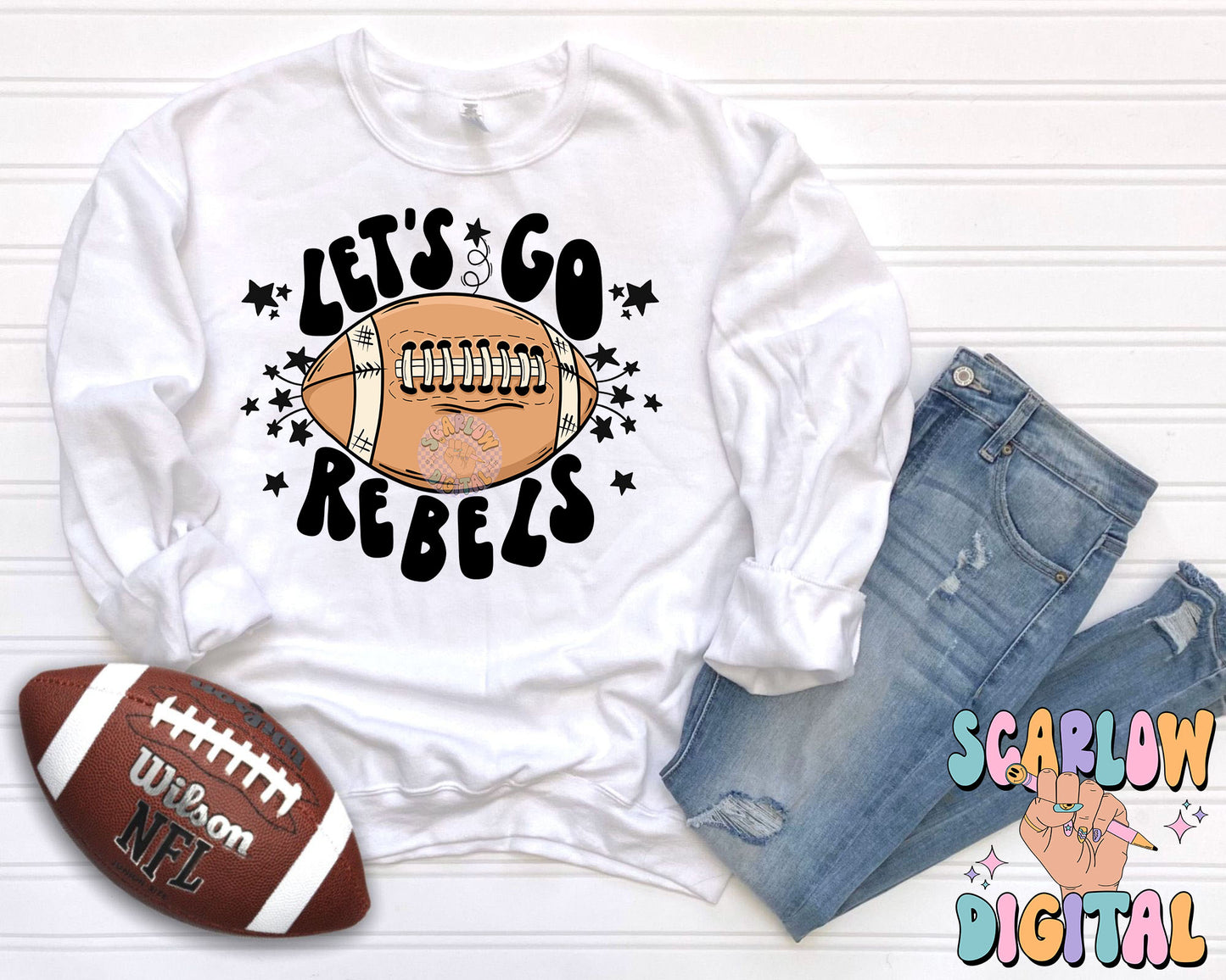 Let's Go Rebels PNG Digital Design Download, pom pom png, football png, sports png, single color png, school spirit png, team spirit png