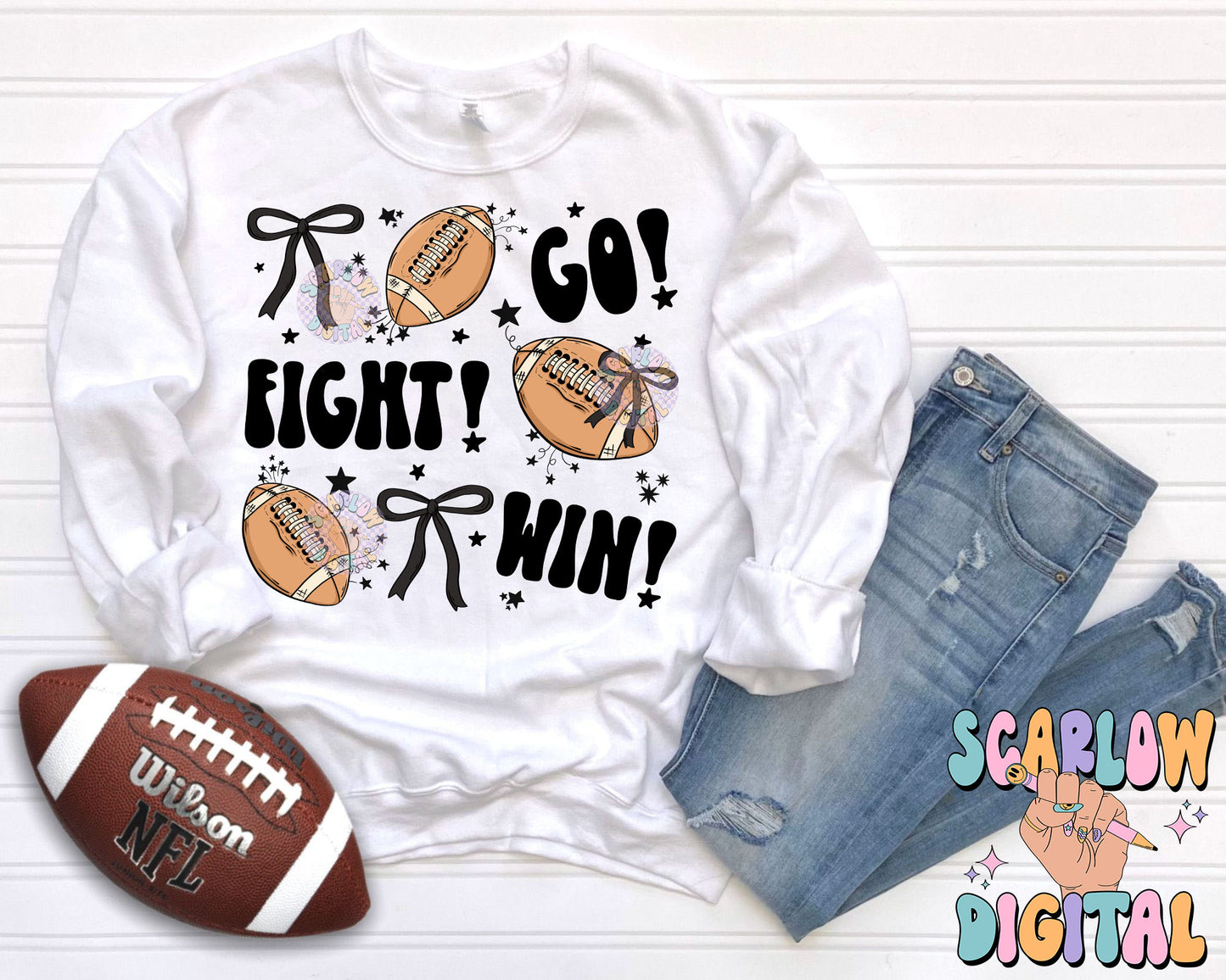 Go Fight Win PNG Digital Design Download, football png, bows png, coquette footballs png, sports png, girl football png, fall png designs