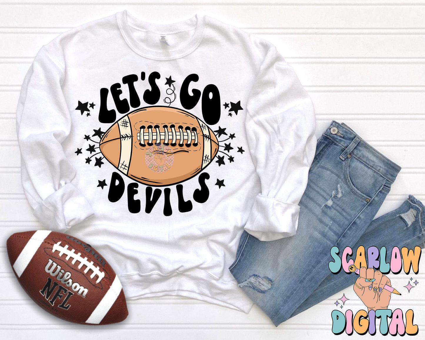 Let's Go Devils PNG Digital Design Download, pom pom png, football png, sports png, single color png, school spirit png, team spirit png