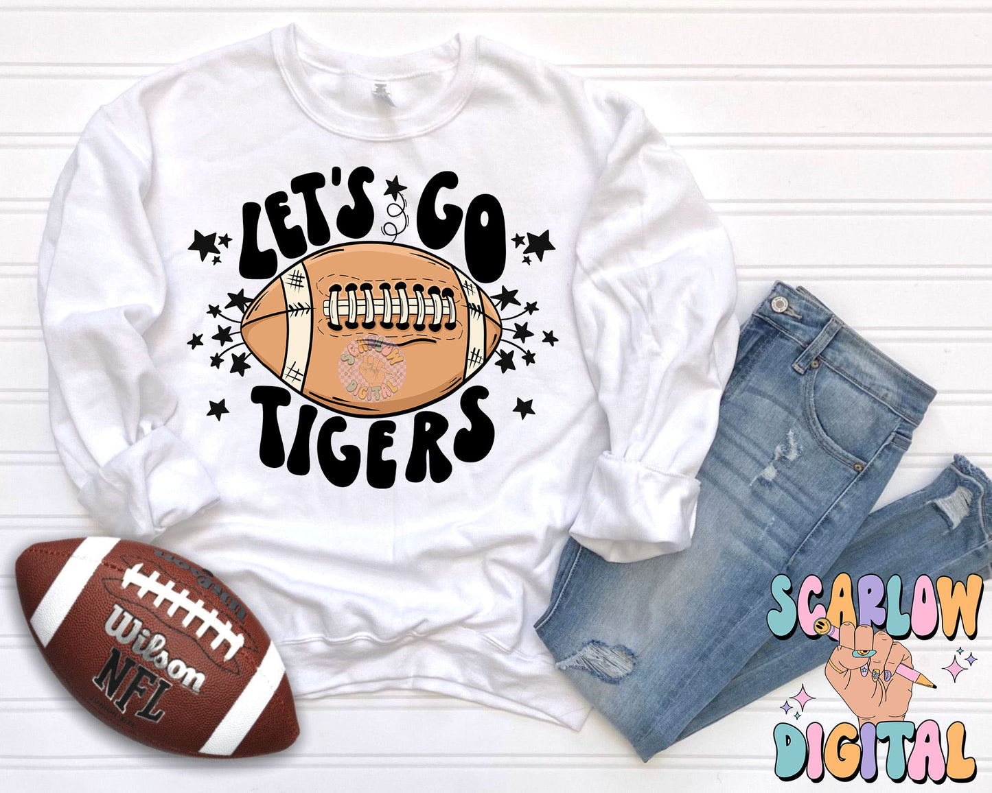 Let's Go Tigers PNG Digital Design Download, pom pom png, football png, sports png, single color png, school spirit png, team spirit png