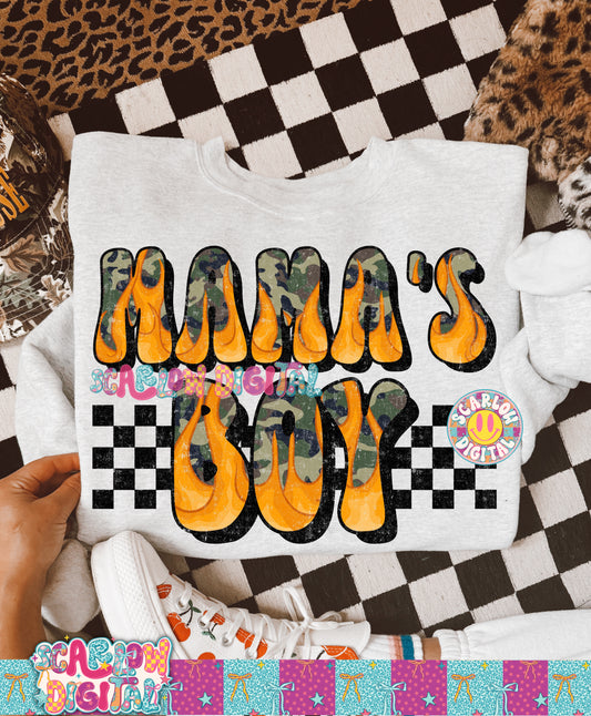 Camo Flames Mama's Boy PNG Digital Design