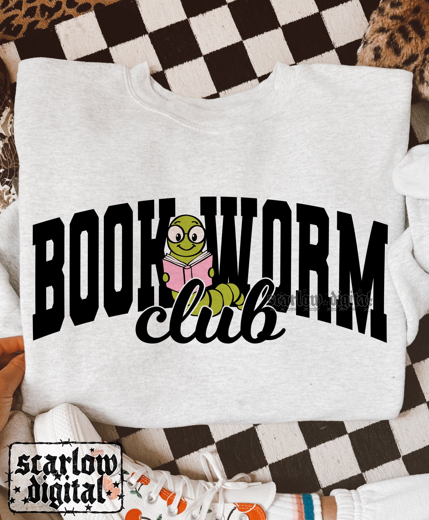 Book Worm Club PNG Digital Design