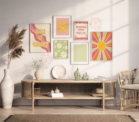 Groovy Wall Art Bundle Digital Design Download, print yourself home decor, hippie home decor, floral wall art