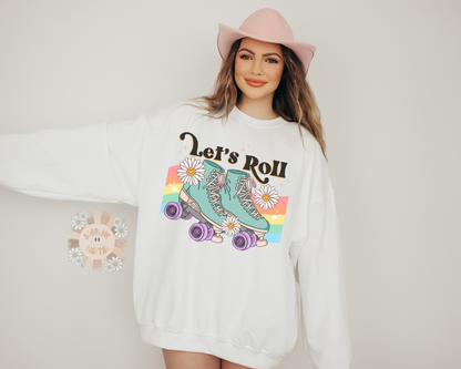 Let's Roll PNG-Rollerskate Sublimation Digital Design Download-retro png, trendy png, girly png, flower png, floral png, colorful png design