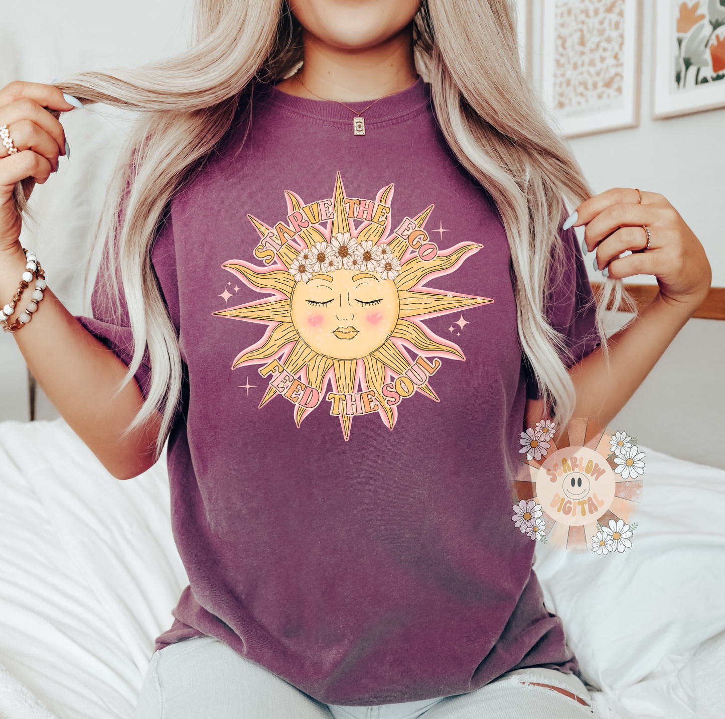 Starve Your Ego Feed Your Soul PNG-Boho Sublimation Digital Design Download-sunshine png, hippie png, groovy png, summer png, flowers png