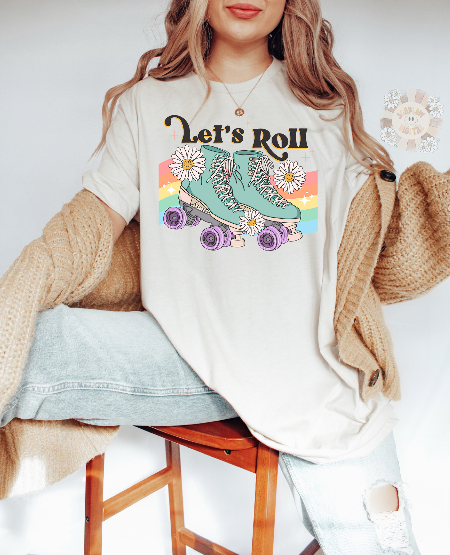 Let's Roll PNG-Rollerskate Sublimation Digital Design Download-retro png, trendy png, girly png, flower png, floral png, colorful png design