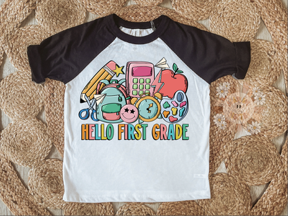 Hello First Grade PNG-Back to School Sublimation Digital Design Download-first grader png, retro png, trendy png, unisex png, education png