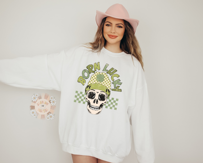 Born Lucky PNG-Saint Patrick's Day Sublimation Digital Design Download-skull png, lucky dude png, png for boys, little boy png, rocker png