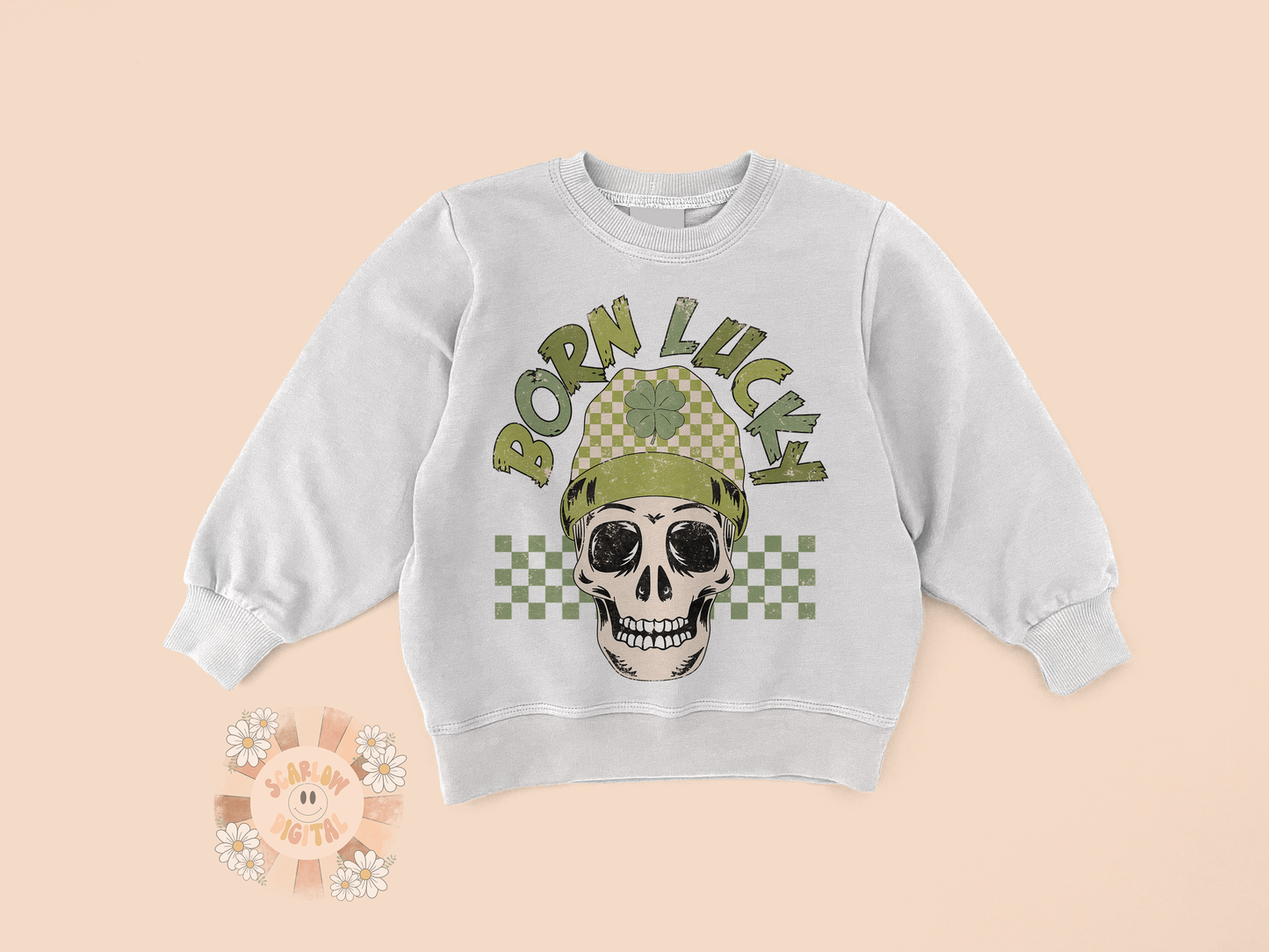 Born Lucky PNG-Saint Patrick's Day Sublimation Digital Design Download-skull png, lucky dude png, png for boys, little boy png, rocker png