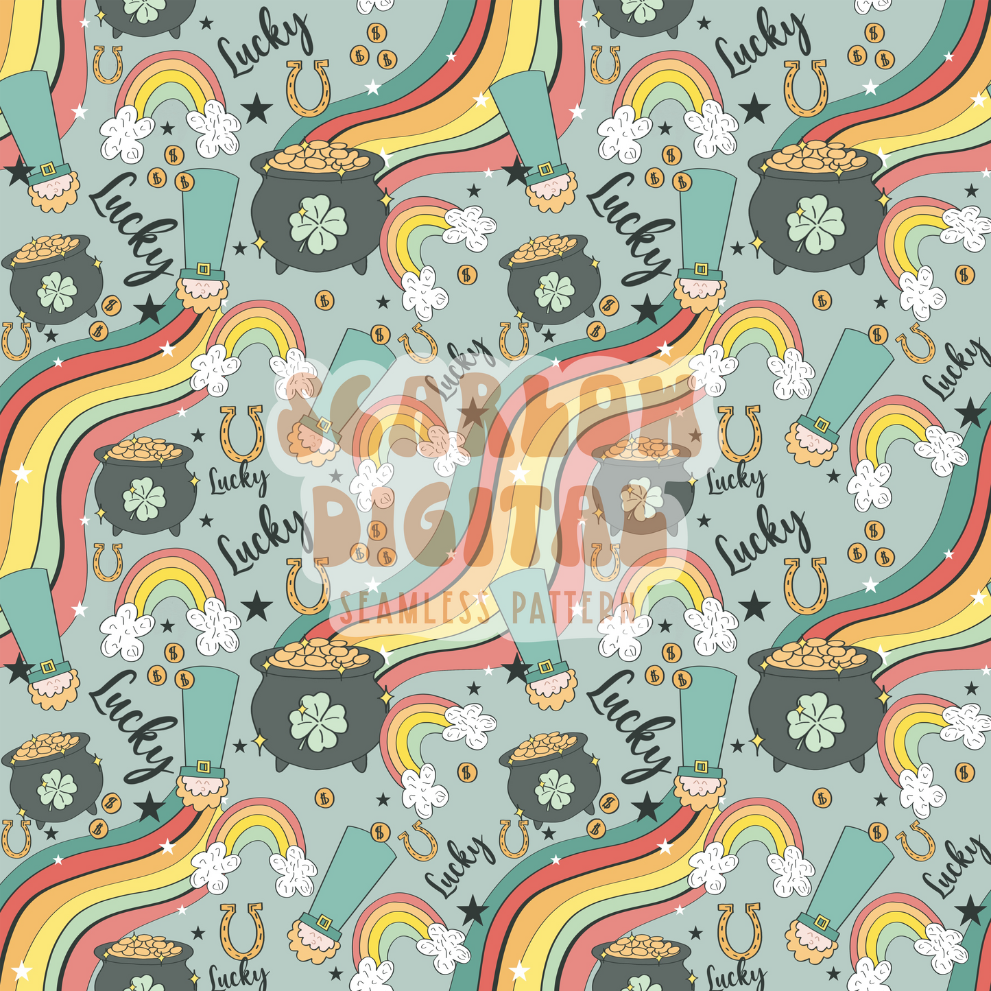 Lucky Rainbow Seamless Pattern-Saint Patty's Day Sublimation Digital Design Download- leprechaun seamless pattern, lucky boy seamless file