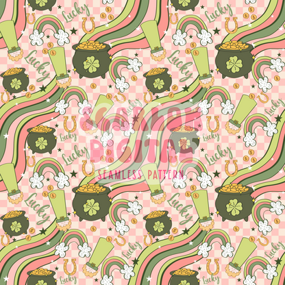 Lucky Rainbow Seamless Pattern-Saint Patty's Day Sublimation Digital Design Download- leprechaun seamless pattern, lucky girl seamless file