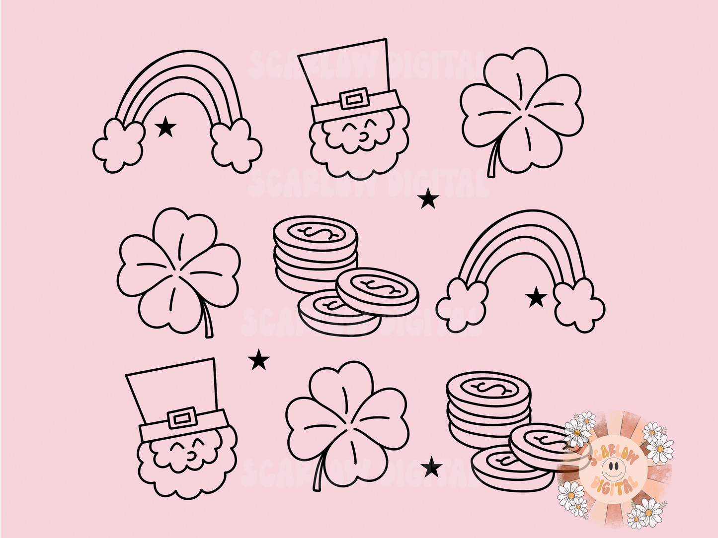 Leprechaun Doodles SVG Digital Design Download-Saint Patrick's Day Cricut Cut Files-Rainbow svg, lucky coins svg, shamrock svg, st patty day svg, handrawn doodles
