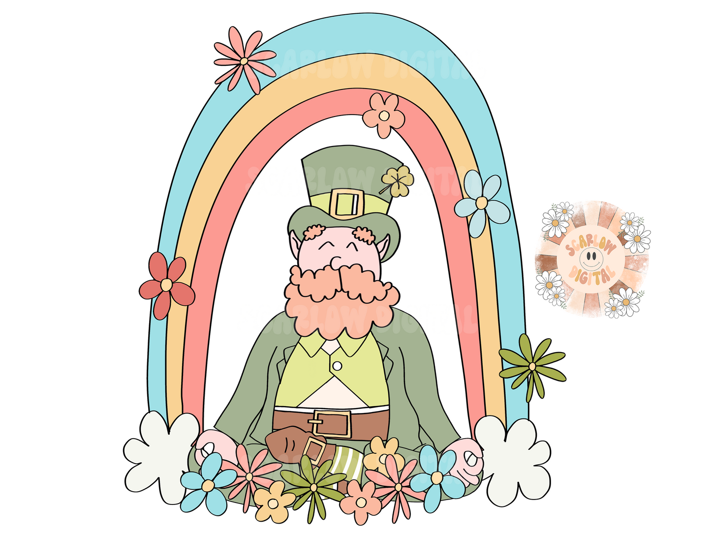 Meditating Leprechaun PNG-Saint Patrick's Day Sublimation Digital Design Download-floral png, lucky png, png for girls, little girl png