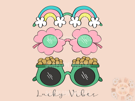 Lucky Vibes PNG-Saint Patrick's Day Sublimation Digital Design Download-leprechaun png, shamrock png, sunglasses png, pot of gold png