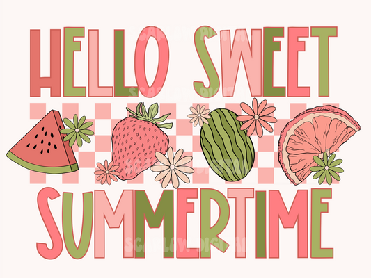 Hello Summer PNG-Fruit Sublimation Digital Design Download-strawberry png, watermelon png, floral png, summertime png, sweet summer png