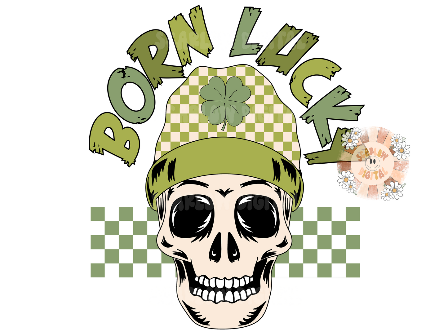 Born Lucky PNG-Saint Patrick's Day Sublimation Digital Design Download-skull png, lucky dude png, png for boys, little boy png, rocker png
