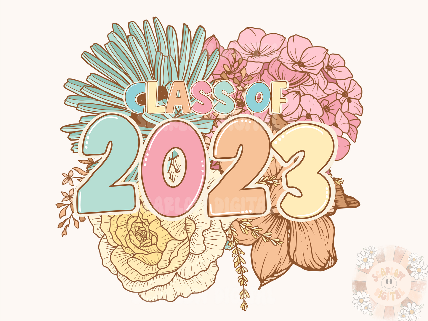 Class of 2023 PNG-Floral Sublimation Digital Design Download-graduate png, flowers png, senior png, college png, graduation png, boho png