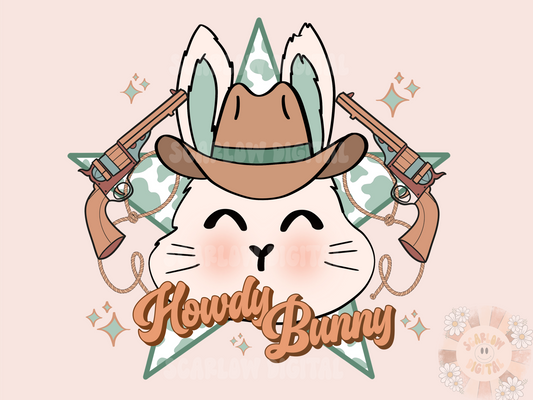 Howdy Bunny PNG-Easter Sublimation Digital Design Download-western easter png, country bunny png, funny easter png, boy easter png design