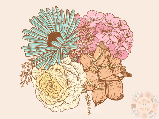 Floral Bouquet PNG-Spring Sublimation Digital Design Download-easter png, flowers png, spring flowers png, easter florals png, boho png