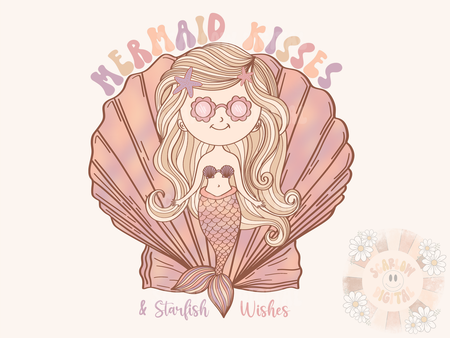 Mermaid Kisses Starfish Wishes PNG-Beachy Sublimation Digital Design Download-sea shell png, mermaid png, trendy png, summer png, girl png