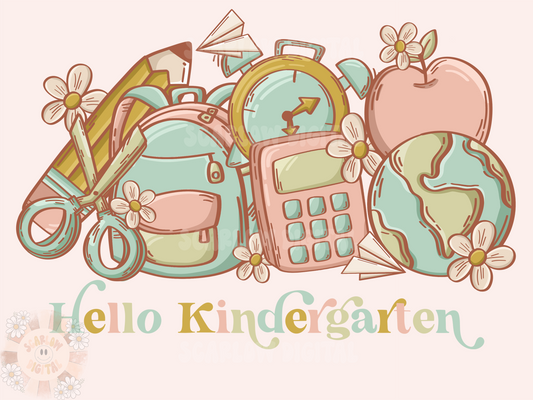 Hello Kindergarten PNG-Back to School Sublimation Digital Design Download-grade school png, boho png, school girl png, trendy png designs