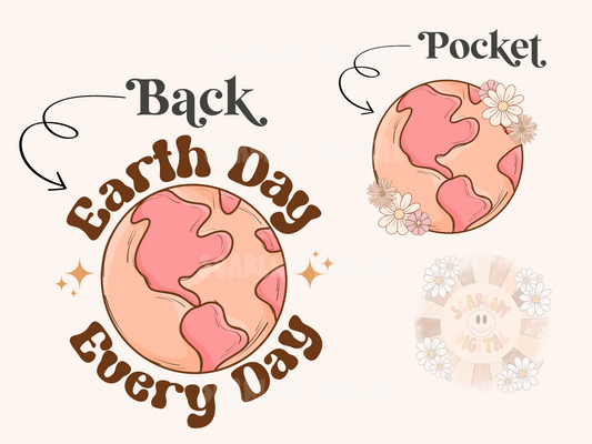 Earth Day Every Day PNG Pocket and Back Bundle-Sublimation Digital Design Download-hippie png, pocket png bundle, boho png, mother earth png