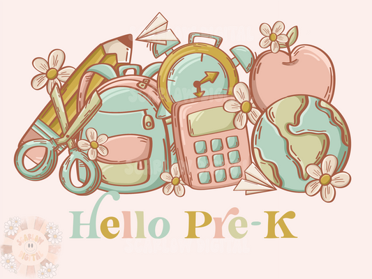 Hello PreK PNG-Back to School Sublimation Digital Design Download-toddler png, boho school png, school girl png, trendy school png designs
