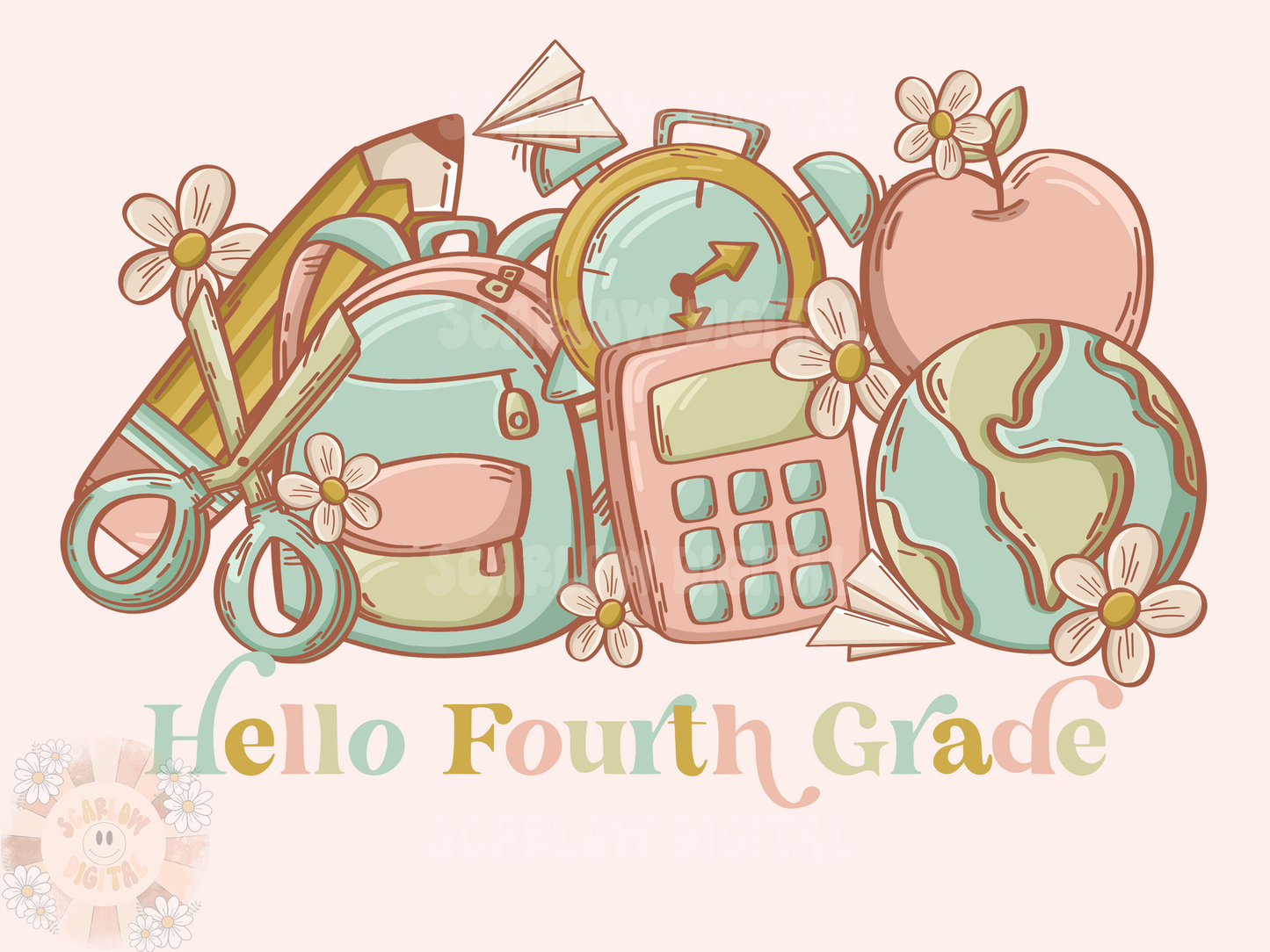 Hello Fourth Grade PNG-Back to School Sublimation Digital Design Download-grade school png, boho png, school girl png, trendy png, flower png