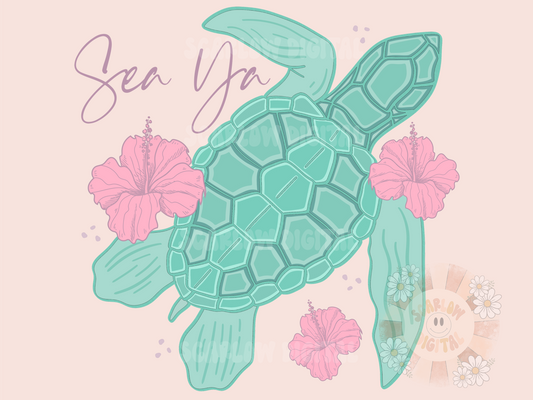 Sea Ya PNG-Sea Turtle Sublimation Digital Design Download-beachy png, ocean life png, sea life png, summer vibes png, boho png, Hawaiian png