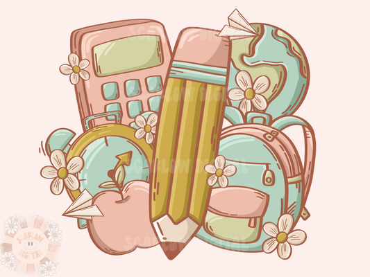 Boho School Doodles PNG-Back to School Sublimation Digital Design Download-pencil png, girl school png, flowers png, apple png, teacher png