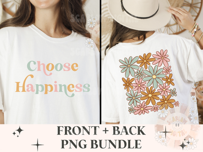 Choose Happiness Floral Front and Back PNG Bundle-Sublimation Digital Design Download-png bundles, sublimation bundle, flowers png design