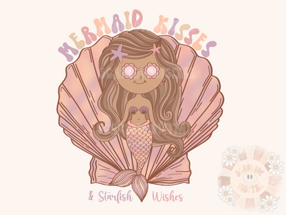 Mermaid Kisses Starfish Wishes PNG-Beachy Sublimation Digital Design Download-sea shell png, mermaid png, trendy png, summer png, girl png