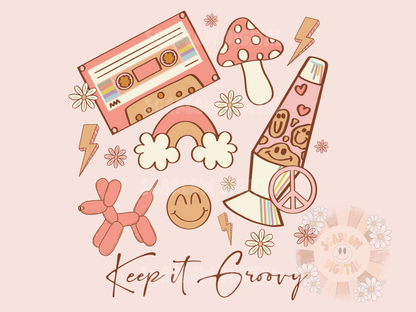 Keep it Groovy PNG Sublimation Digital Design Download, girl png designs, animal balloon png, rainbow png, lava lamp png, peace sign png
