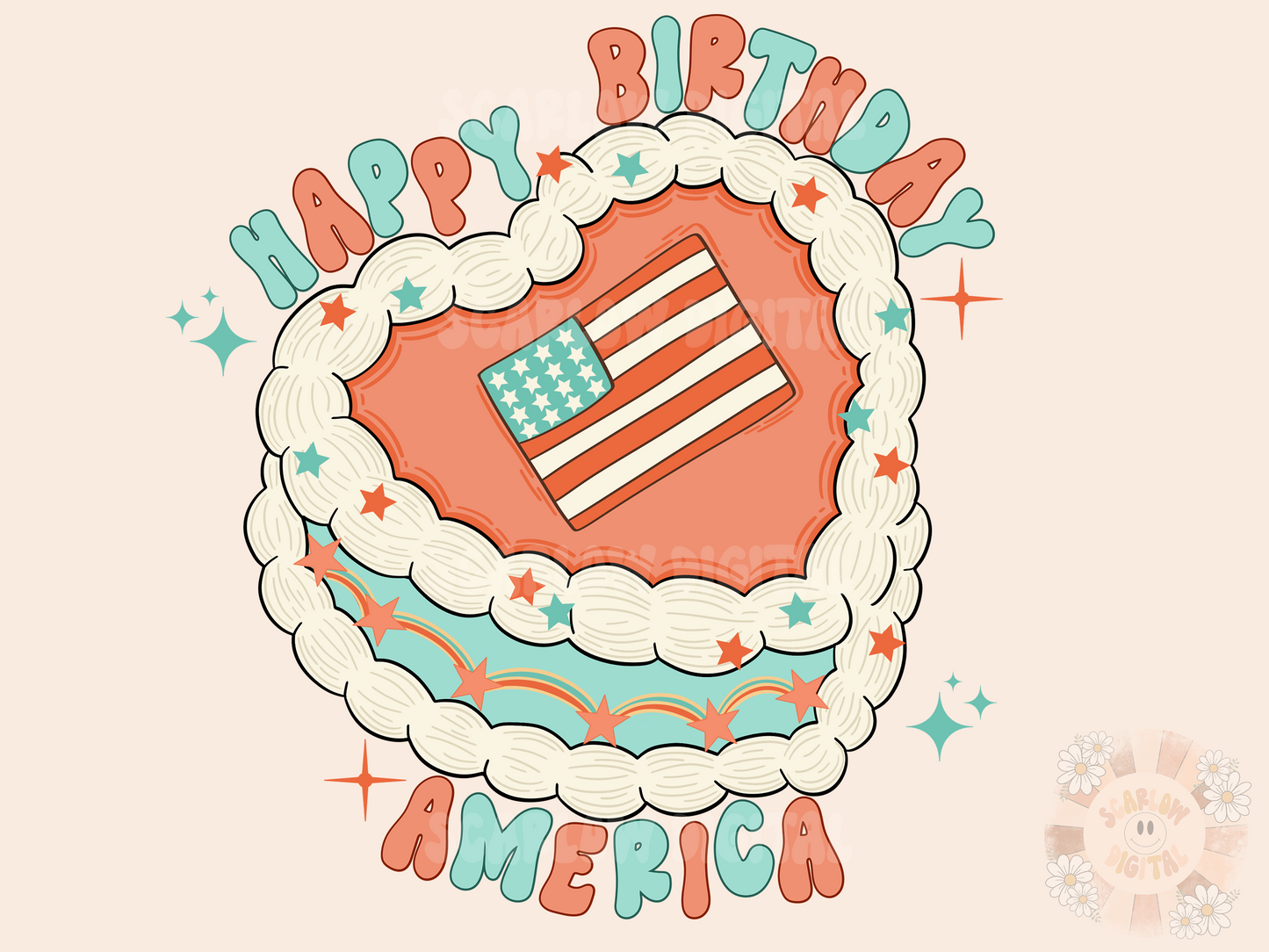 Happy Birthday America PNG-Fourth of July Sublimation Digital Design Download-stars png, stars and stripes png, patriotic png, july 4th png