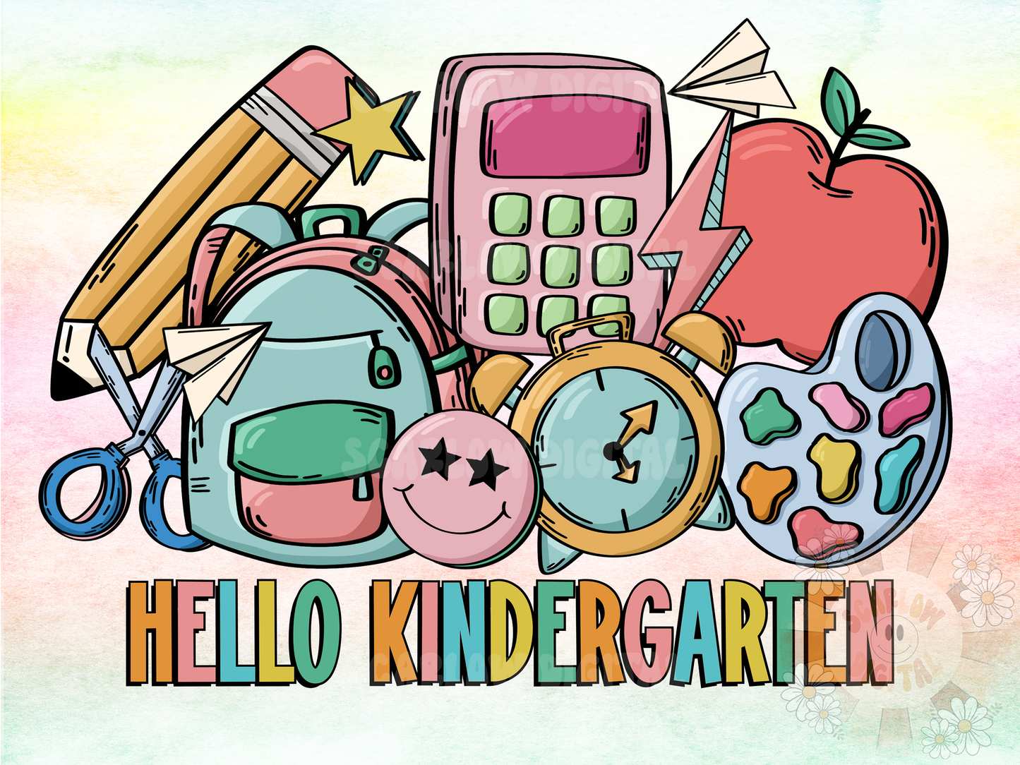 Hello Kindergarten PNG-Back to School Sublimation Digital Design Download-kindergartener png, retro png, trend png, unisex png, doodles png