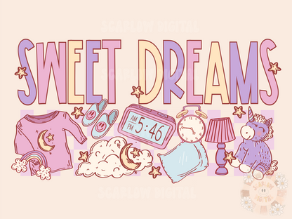 Sweet Dreams PNG Sublimation Digital Design Download, slumber party png, pajamas png, mama png, little girl png, unicorn png, boho png