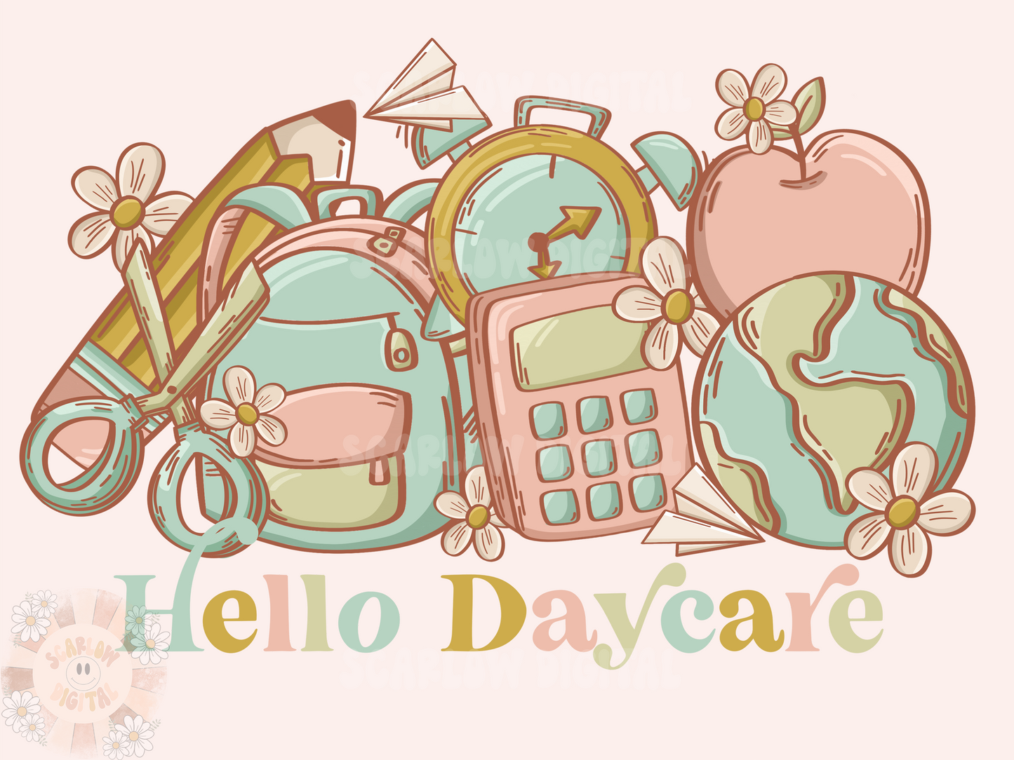 Hello Daycare PNG-Back to School Sublimation Digital Design Download-toddler png, boho school png, school girl png, trendy png, flowers png