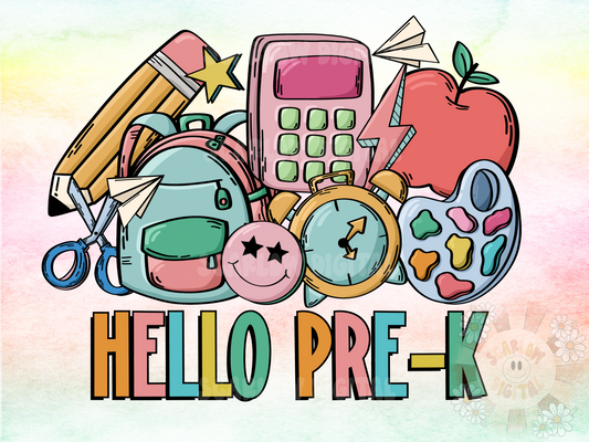 Hello PreK PNG-Back to School Sublimation Digital Design Download-preschooler png, retro png, trend png, unisex png, toddler png, doodle png