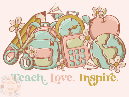 Teach Love Inspire PNG-Back to School Sublimation Digital Design Download-educator png, trendy png, boho teacher png, retro teacher png file