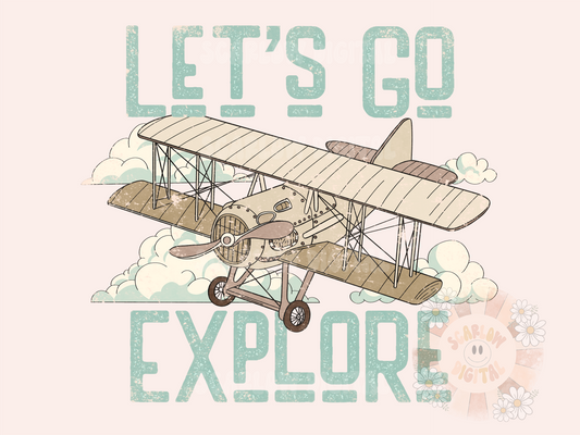 Let's Go Explore PNG-Adventure Sublimation Digital Design Download-vintage airplane png, travel png, little boy png, boy sublimation designs