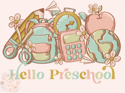 Hello Preschool PNG-Back to School Sublimation Digital Design Download-toddler png, boho school png, school girl png, trendy png, kids png