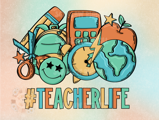 Teacher Life PNG-Back to School Sublimation Digital Design Download-educator png, retro teacher png, professor png, trendy teacher png