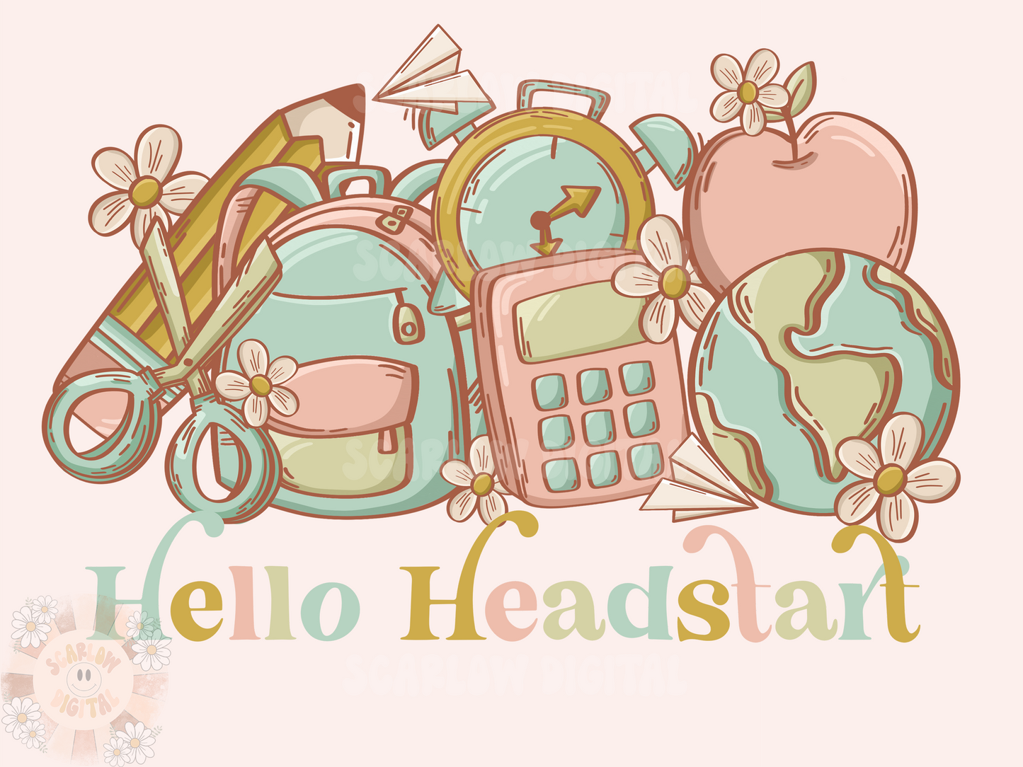Hello Headstart PNG-Back to School Sublimation Digital Design Download-toddler png, boho school png, school girl png, trendy png, flower png